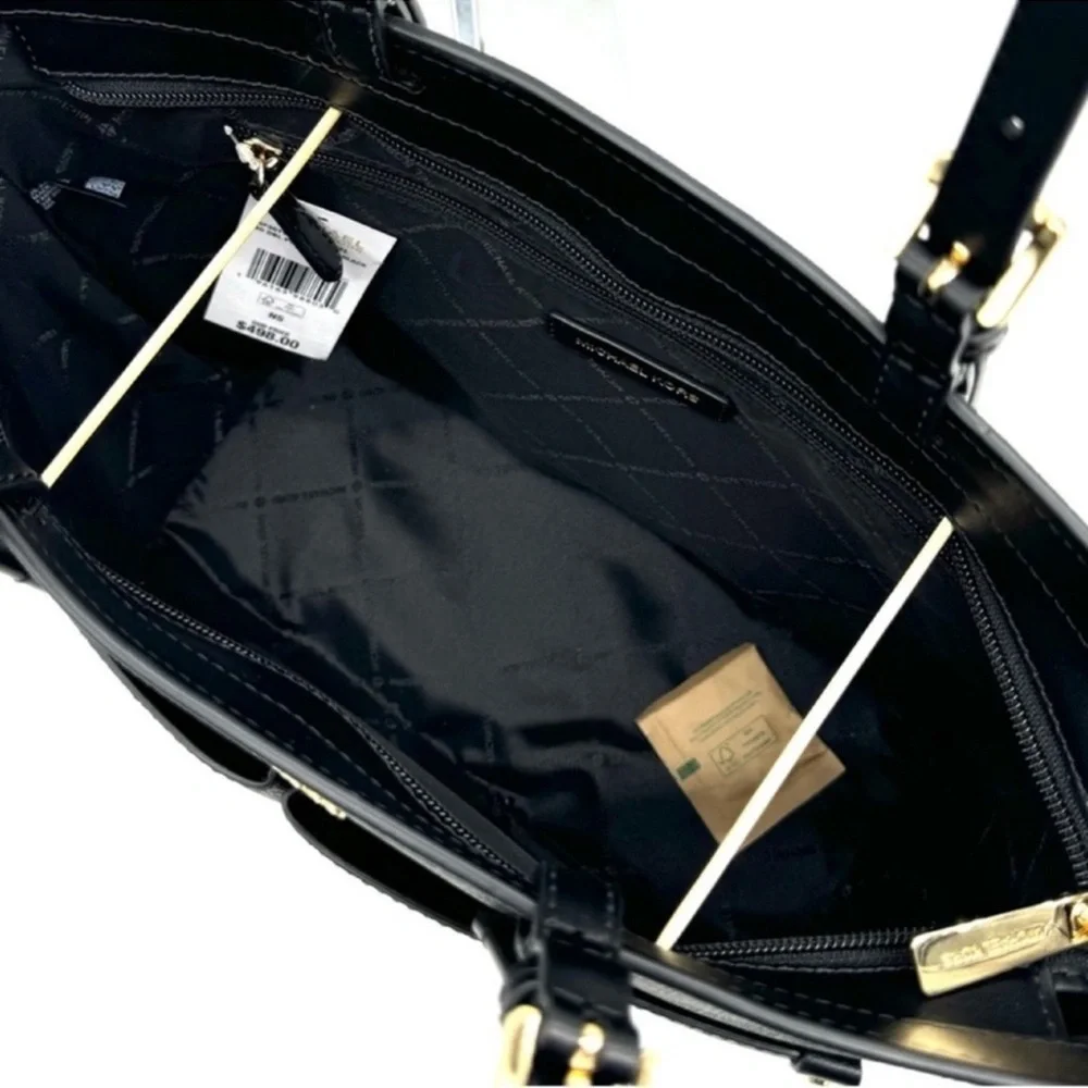 Michael Kors Jet Set Medium Pocket Tote Bag & Double Zip Wallet Black Signature